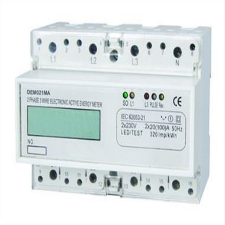 DEM021MA 2 PHASE 3 WIRE ELECTRONIC DIN-RAIL ACTIVE ENERGY METER